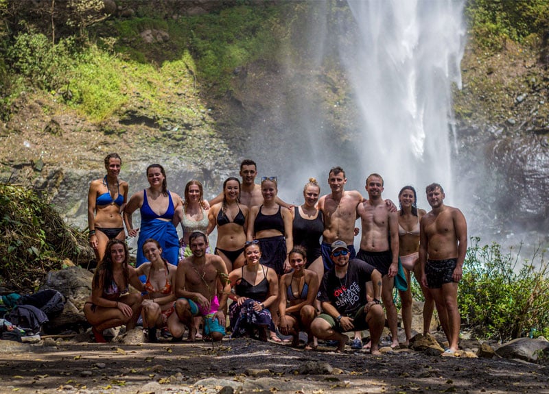 Group of tourist from Europe visiting the San Antonio waterfalls in La Libertad department